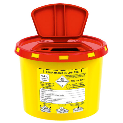 recipient pvc 1.2 l deșeuri medicale intepatoare tăietoare